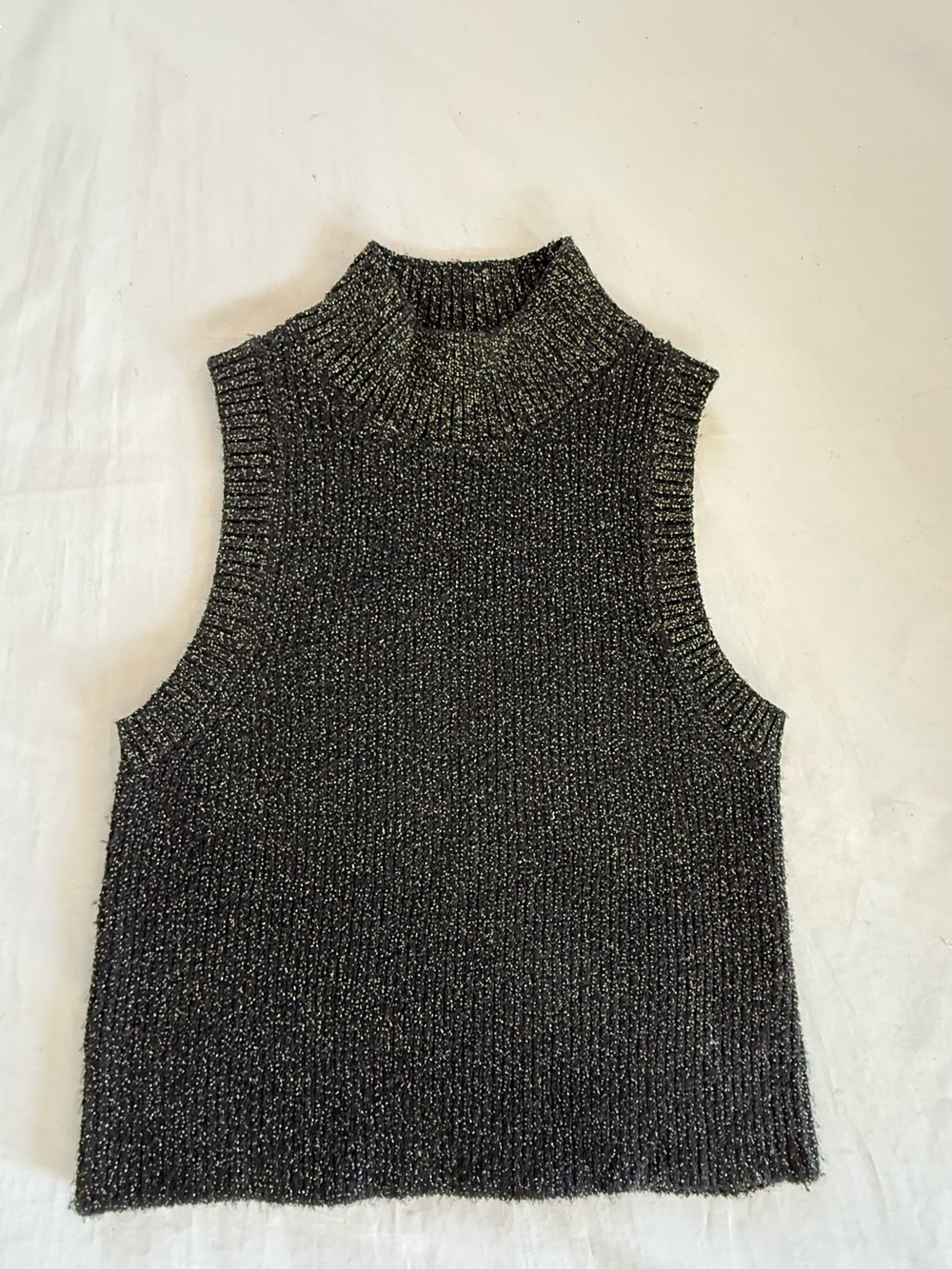 Zara Sparkle Mock Neck Sleeveless Top - Black Sparkly
